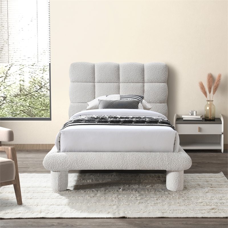 Meridian Furniture Deco Cream Boucle Fabric Twin Bed
