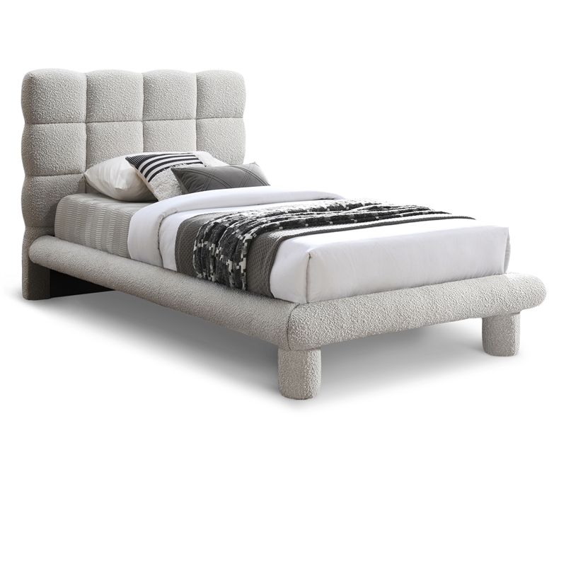 Meridian Furniture Deco Cream Boucle Fabric Twin Bed