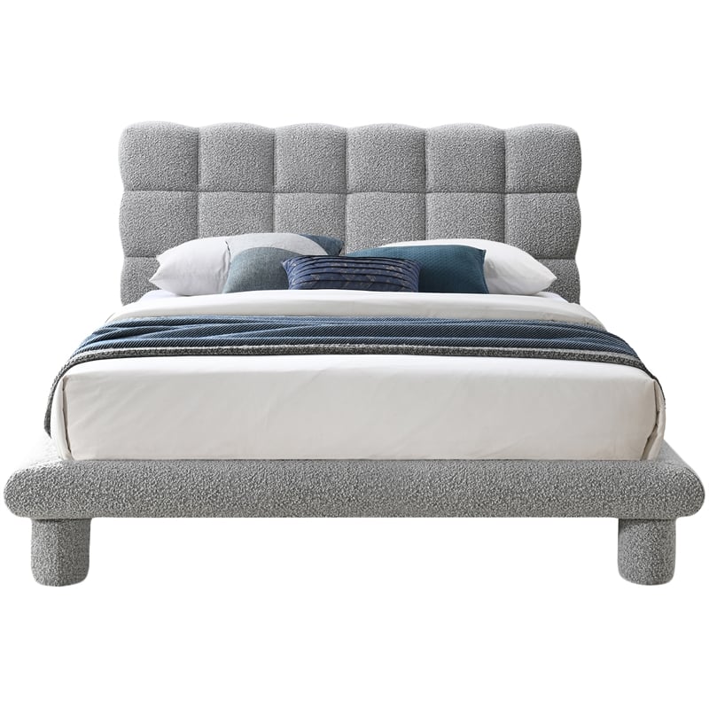 Meridian Furniture Deco Grey Boucle Fabric King Bed
