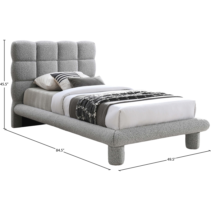 Meridian Furniture Deco Grey Boucle Fabric Twin Bed