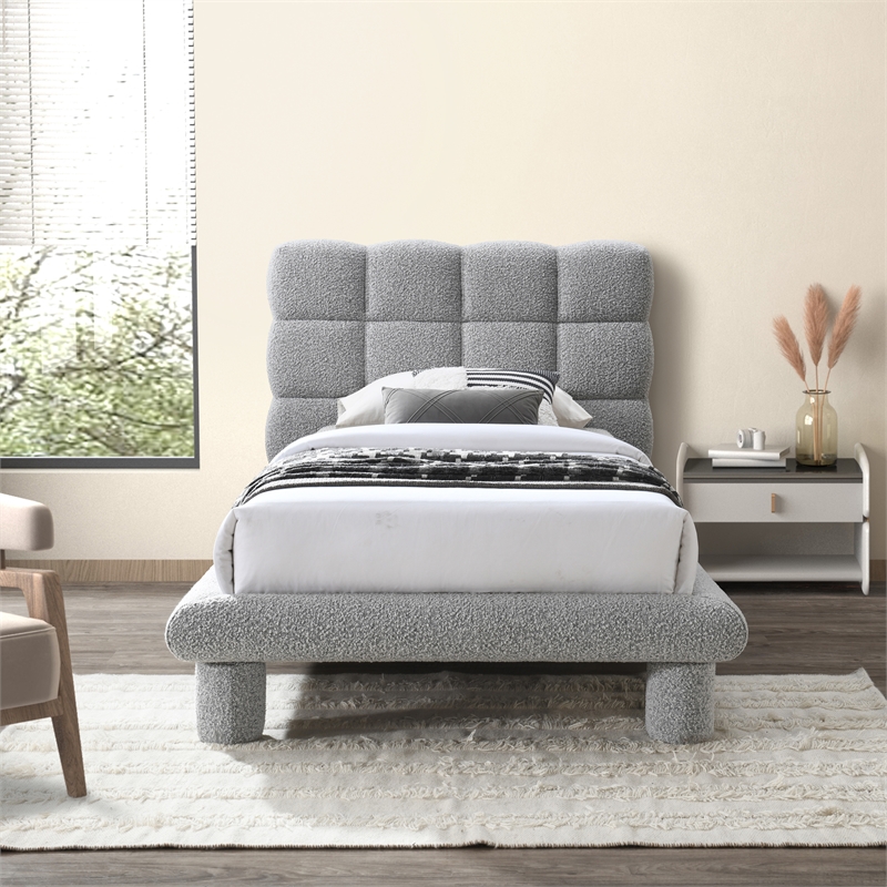 Meridian Furniture Deco Grey Boucle Fabric Twin Bed