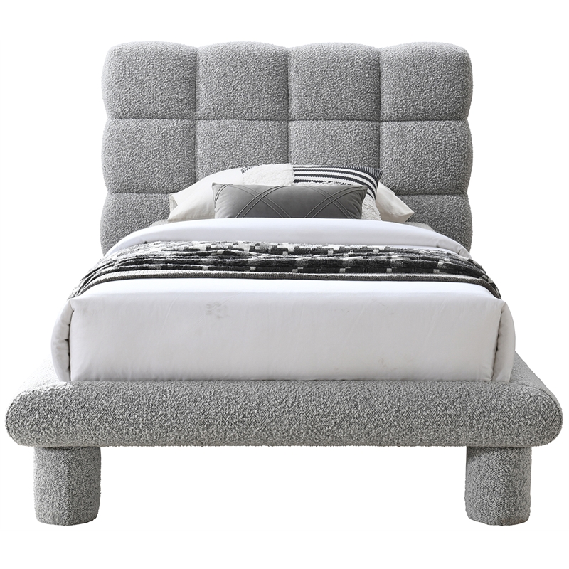 Meridian Furniture Deco Grey Boucle Fabric Twin Bed