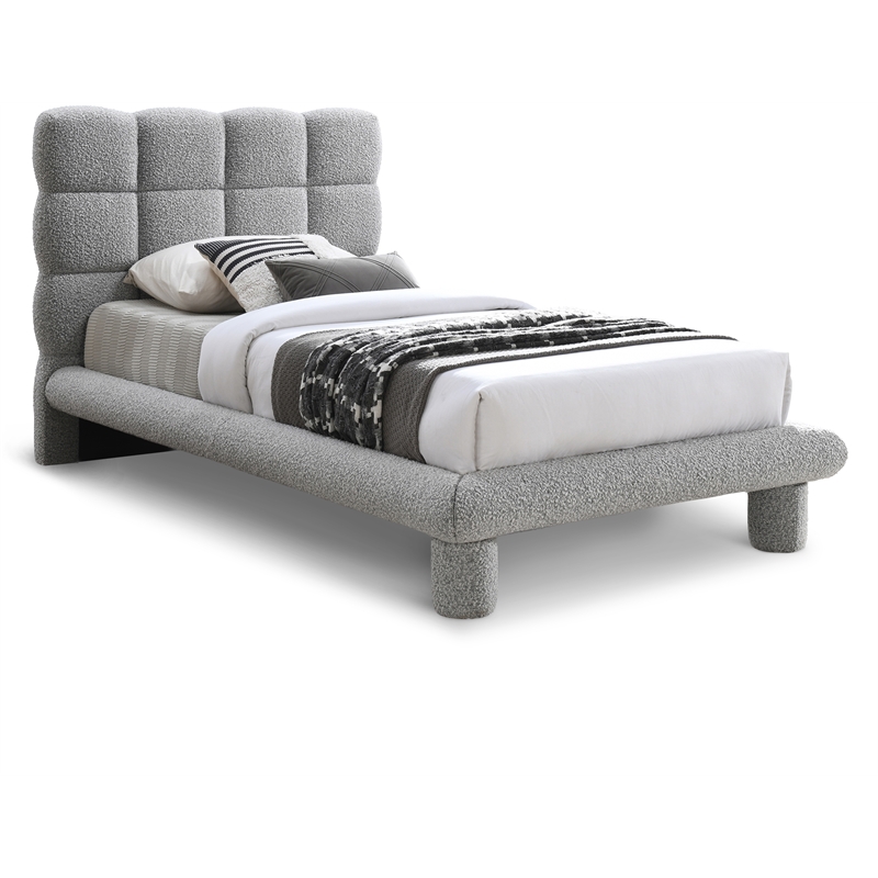 Meridian Furniture Deco Grey Boucle Fabric Twin Bed