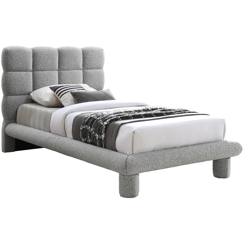 Meridian Furniture Deco Grey Boucle Fabric Twin Bed
