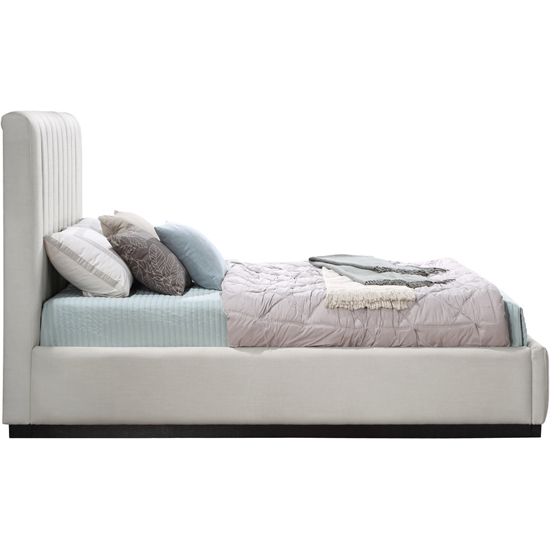 Meridian Furniture Lucia Beige Linen Textured Fabric Full Bed