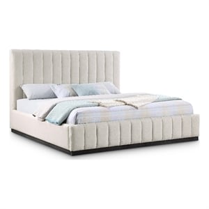 Meridian Furniture Lucia Beige Linen Textured Fabric King Bed