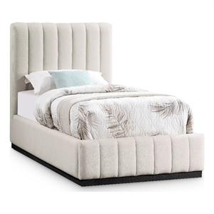 Meridian Furniture Lucia Beige Linen Textured Fabric Twin Bed