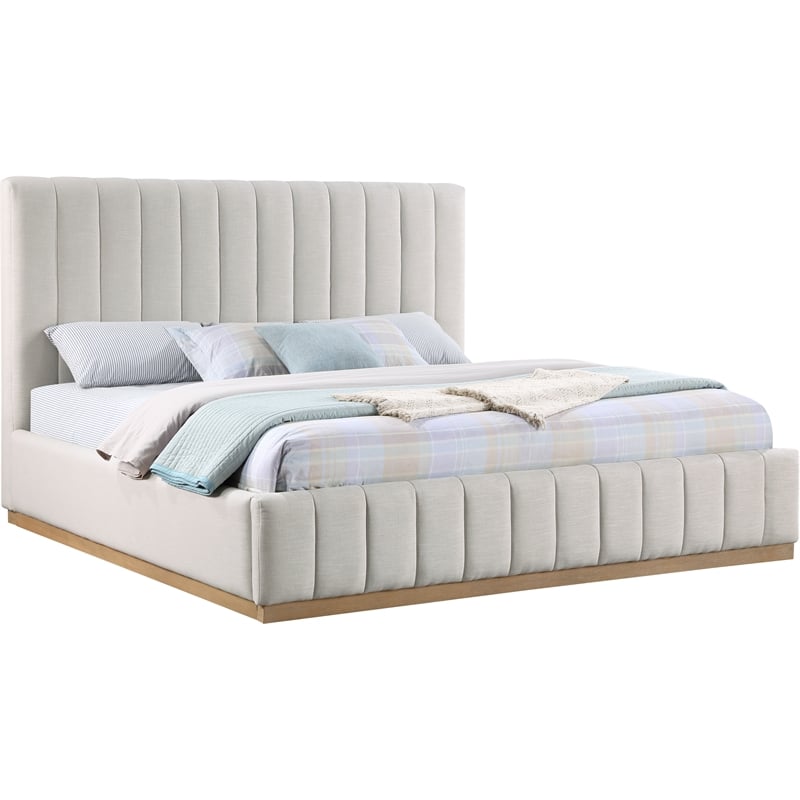 Meridian Furniture Lucia Cream Linen Textured Fabric King Bed
