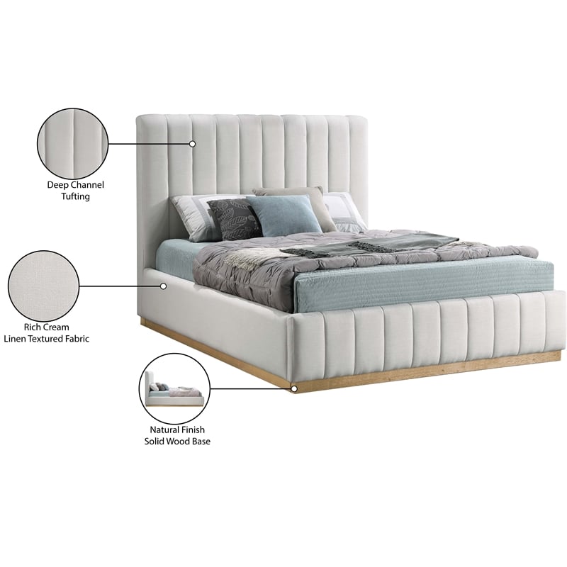 Meridian Furniture Lucia Cream Linen Textured Fabric King Bed