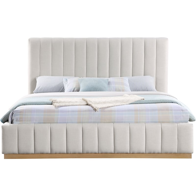 Meridian Furniture Lucia Cream Linen Textured Fabric King Bed