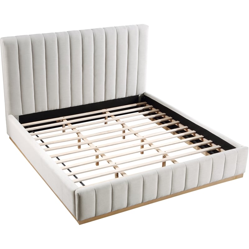 Meridian Furniture Lucia Cream Linen Textured Fabric King Bed