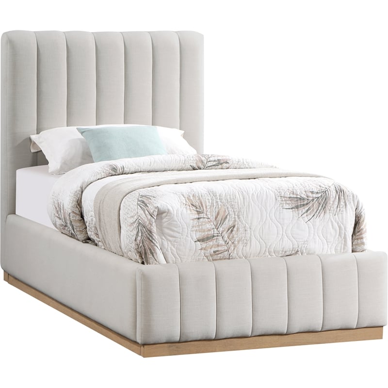 Meridian Furniture Lucia Cream Linen Textured Fabric Twin Bed
