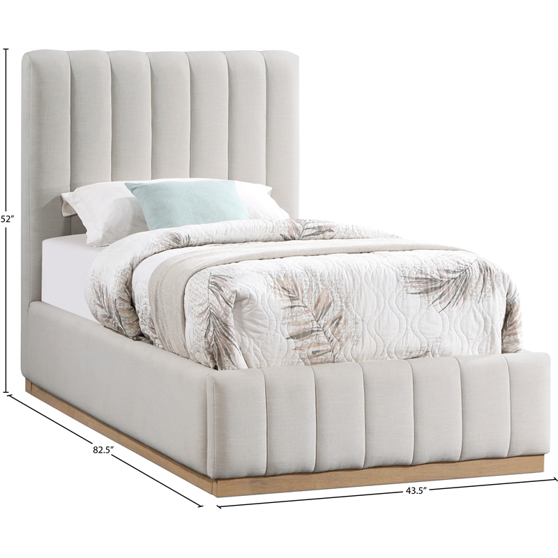 Meridian Furniture Lucia Cream Linen Textured Fabric Twin Bed