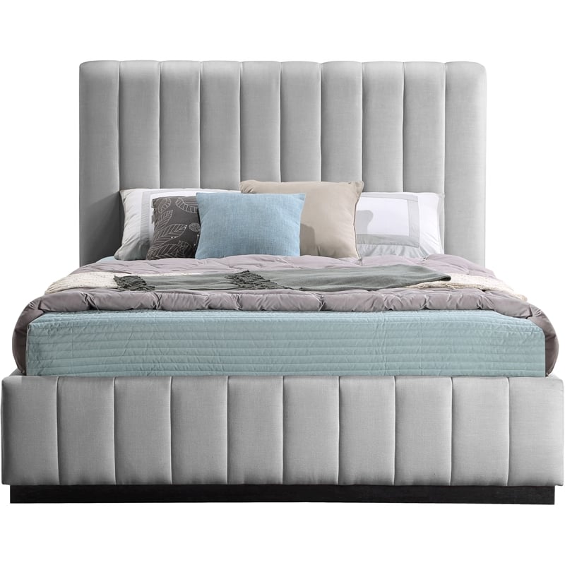 Meridian Furniture Lucia Grey Linen Textured Fabric Full Bed