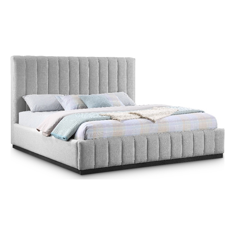 Meridian Furniture Lucia Grey Linen Textured Fabric King Bed