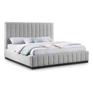 Meridian Furniture Lucia Grey Linen Textured Fabric King Bed