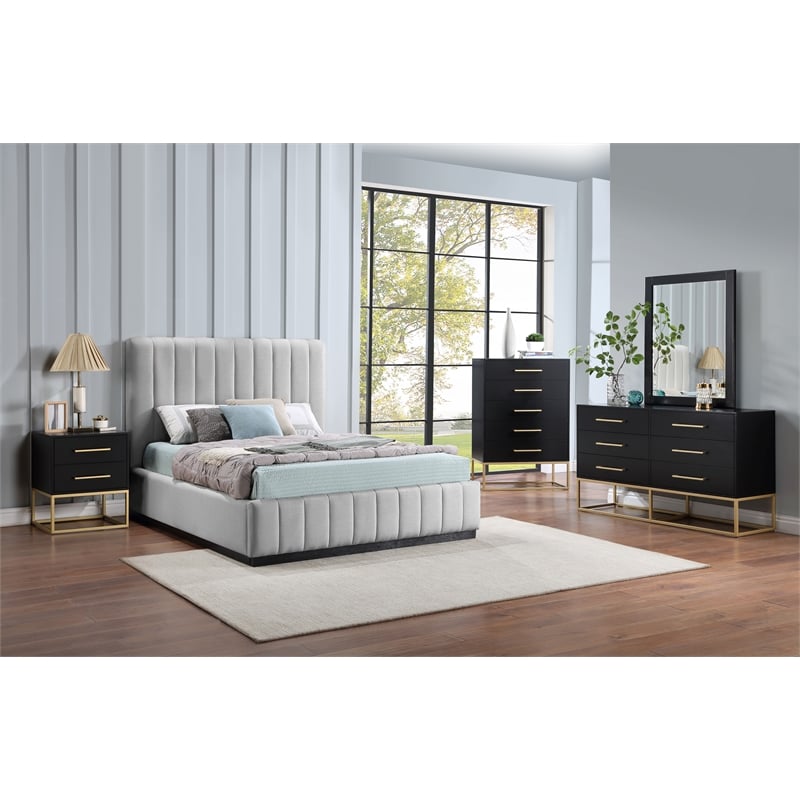 Meridian Furniture Lucia Grey Linen Textured Fabric Queen Bed