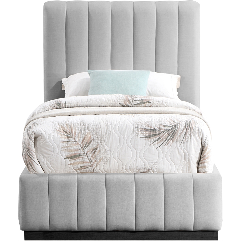 Meridian Furniture Lucia Grey Linen Textured Fabric Twin Bed