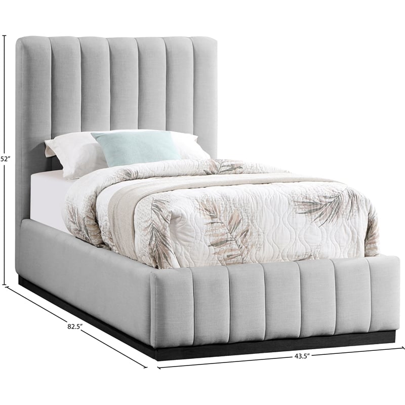Meridian Furniture Lucia Grey Linen Textured Fabric Twin Bed