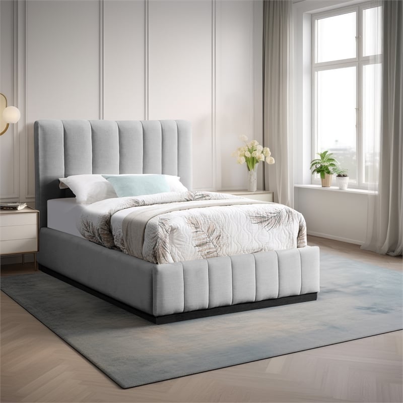 Meridian Furniture Lucia Grey Linen Textured Fabric Twin Bed