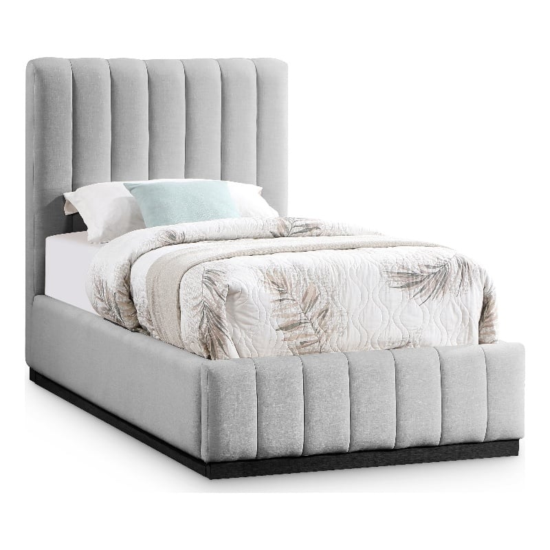 Meridian Furniture Lucia Grey Linen Textured Fabric Twin Bed