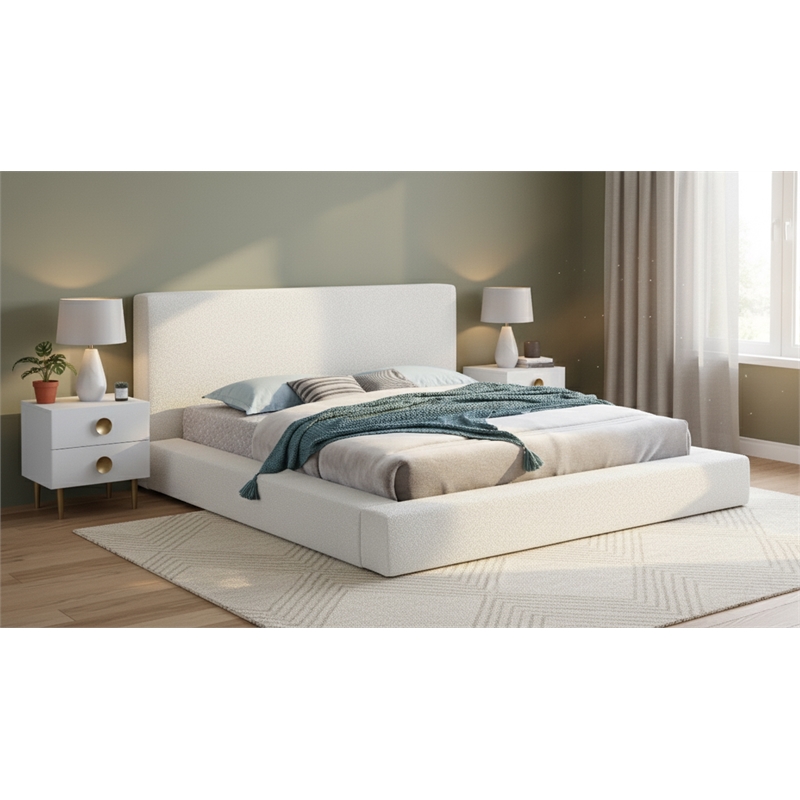 Meridian Furniture Terra Cream Boucle Fabric King Bed