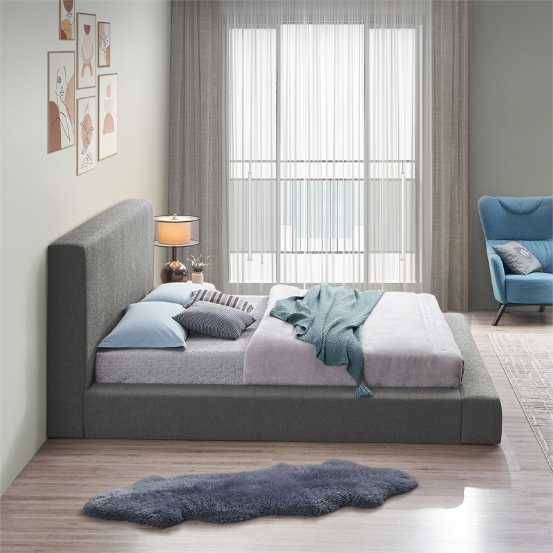 Meridian Furniture Terra Grey Boucle Fabric Full Bed