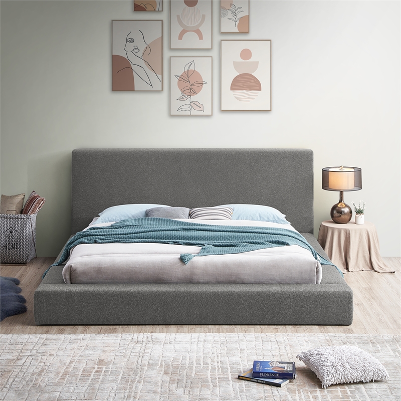 Meridian Furniture Terra Grey Boucle Fabric Full Bed
