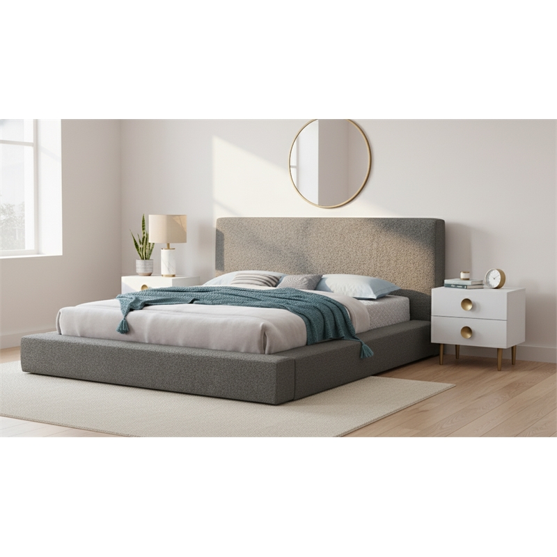Meridian Furniture Terra Grey Boucle Fabric King Bed