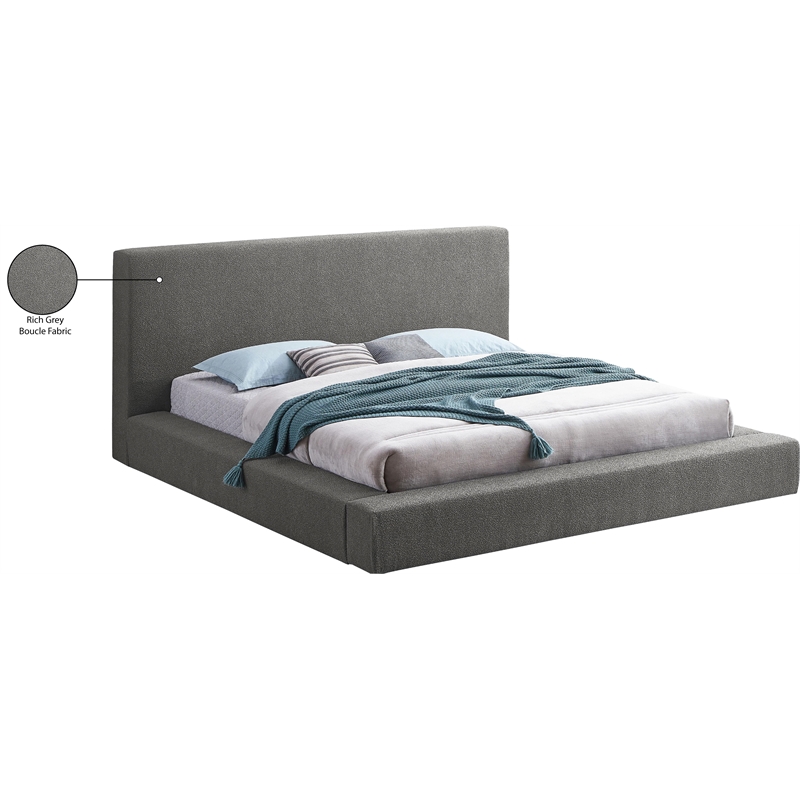 Meridian Furniture Terra Grey Boucle Fabric King Bed