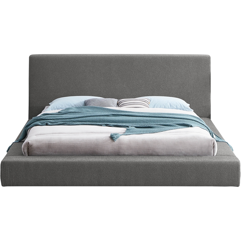 Meridian Furniture Terra Grey Boucle Fabric Queen Bed