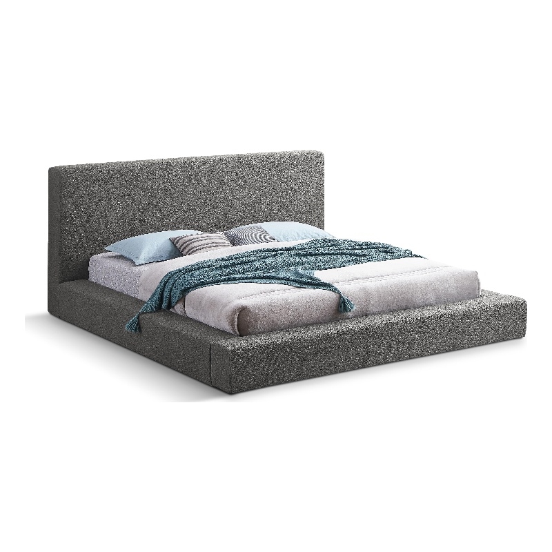 Meridian Furniture Terra Grey Boucle Fabric Queen Bed