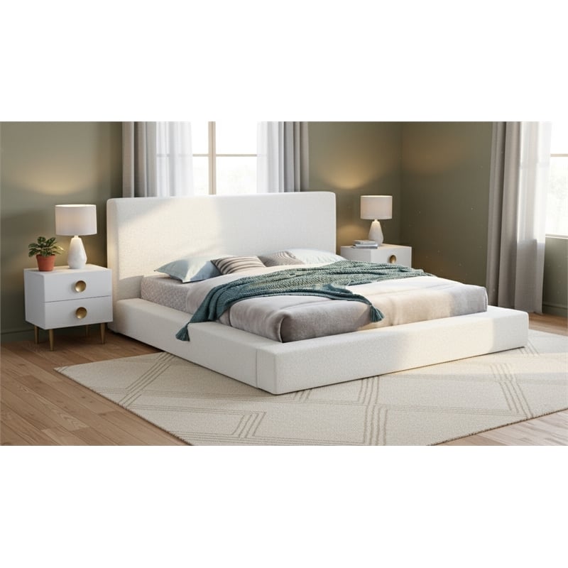Meridian Furniture Terra White Boucle Fabric King Bed