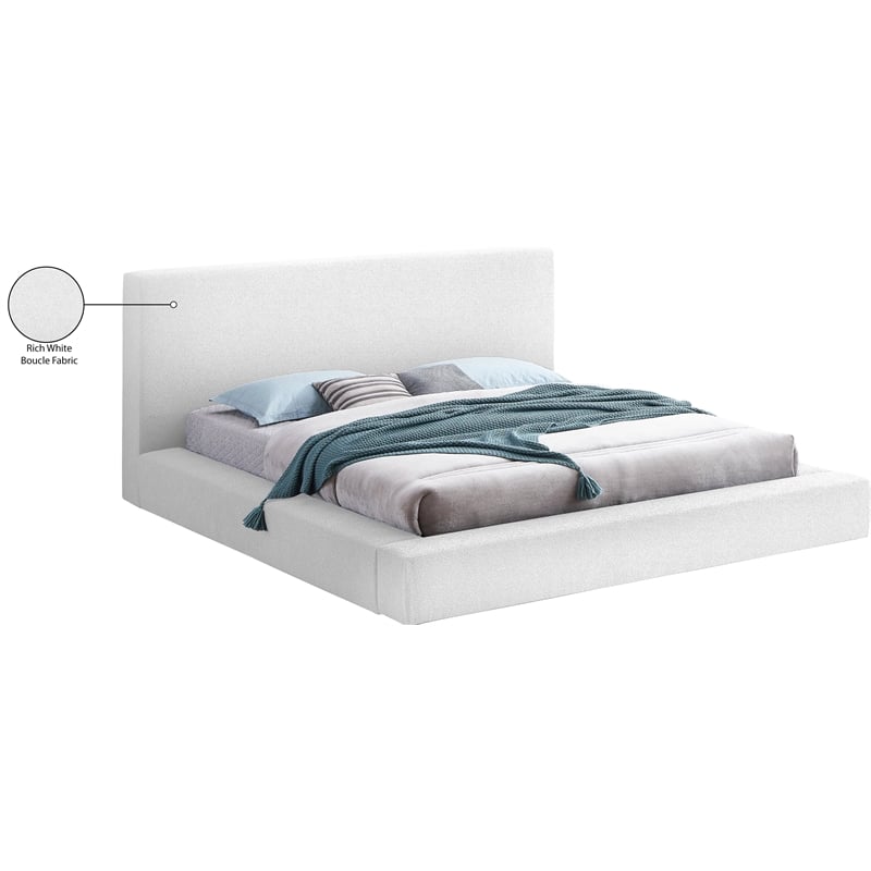 Meridian Furniture Terra White Boucle Fabric King Bed