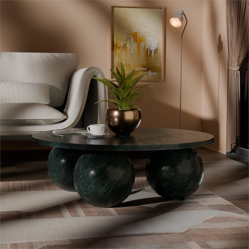 Meridian Furniture Spherical Green Forest Marble Coffee Table