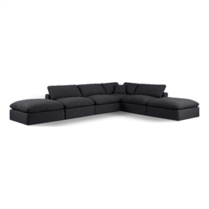 Meridian Furniture Comfy Black Linen Textured Fabric 6-Pc. Modular Sectional