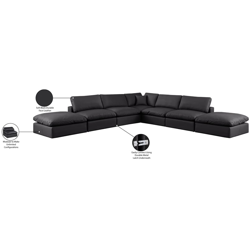 Meridian Furniture Comfy Black Vegan Leather 7-Pc. Modular Sectional