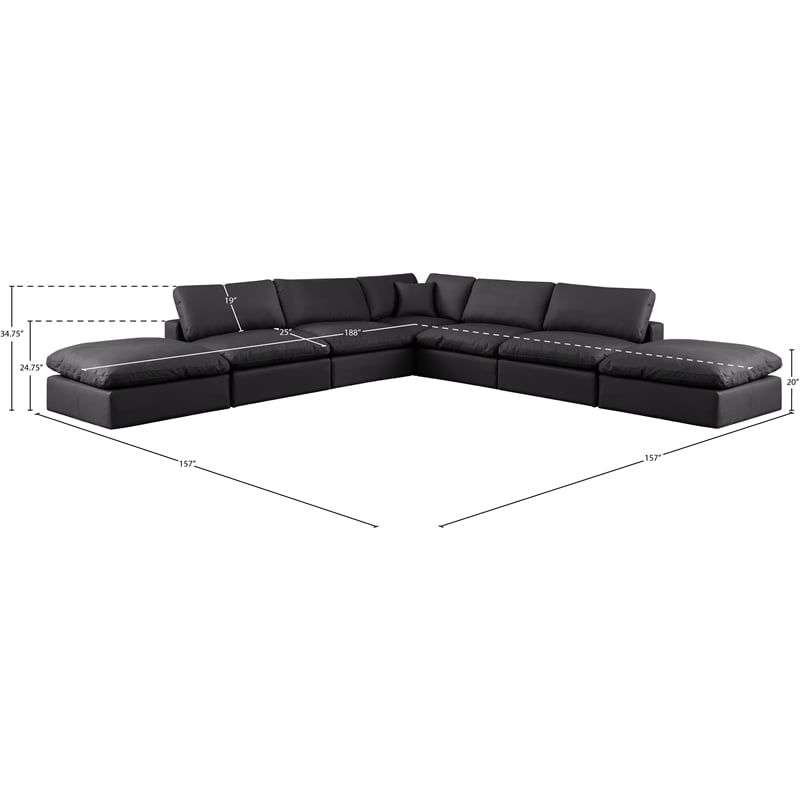 Meridian Furniture Comfy Black Vegan Leather 7-Pc. Modular Sectional