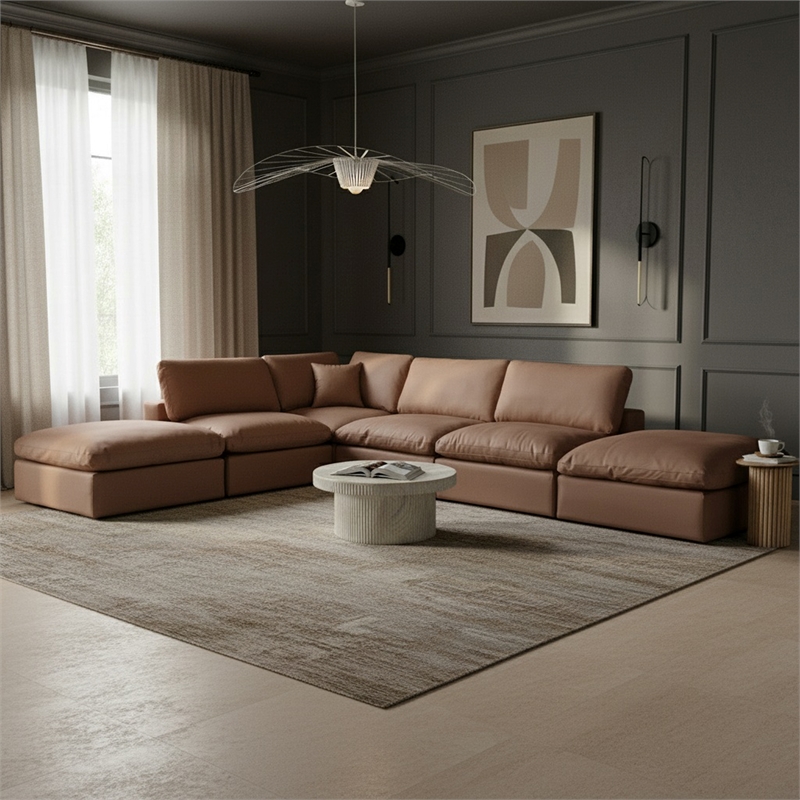 Meridian Furniture Comfy Brown Vegan Leather 6-Pc. Modular Sectional