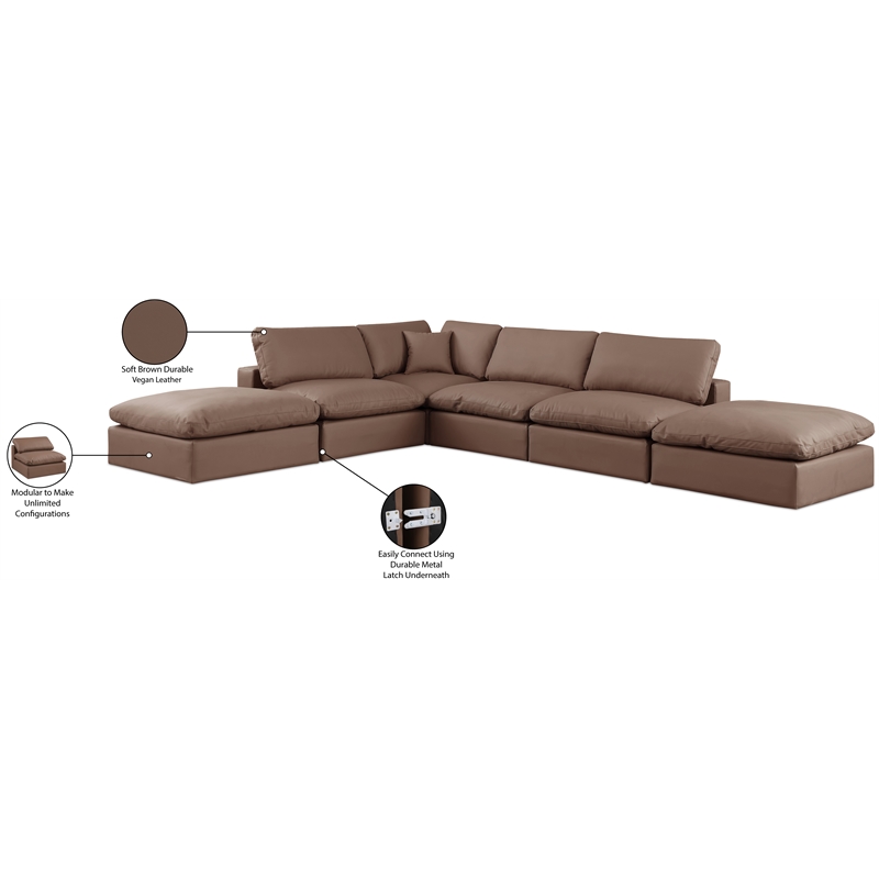 Meridian Furniture Comfy Brown Vegan Leather 6-Pc. Modular Sectional