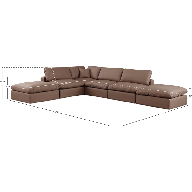 Meridian Furniture Comfy Brown Vegan Leather 6-Pc. Modular Sectional