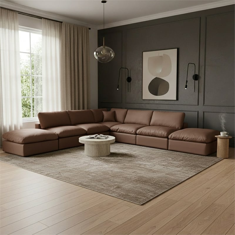 Meridian Furniture Comfy Brown Vegan Leather 7-Pc. Modular Sectional