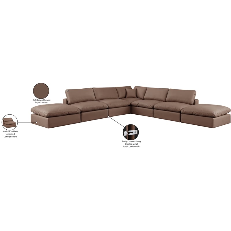 Meridian Furniture Comfy Brown Vegan Leather 7-Pc. Modular Sectional