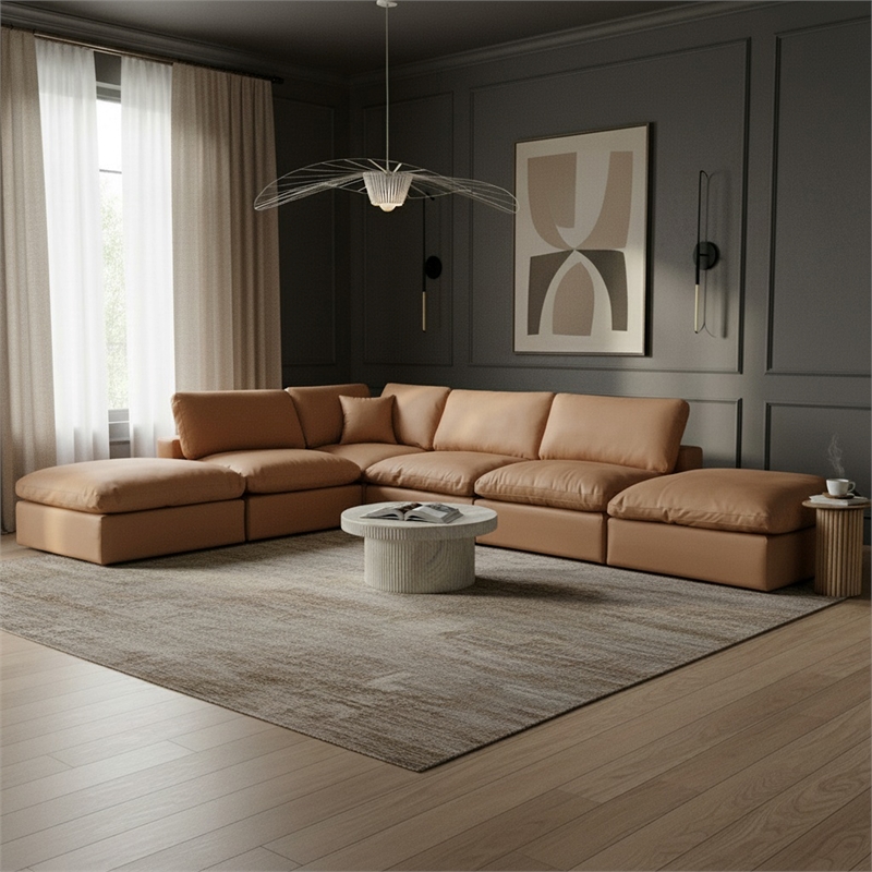 Meridian Furniture Comfy Cognac Vegan Leather 6-Pc. Modular Sectional