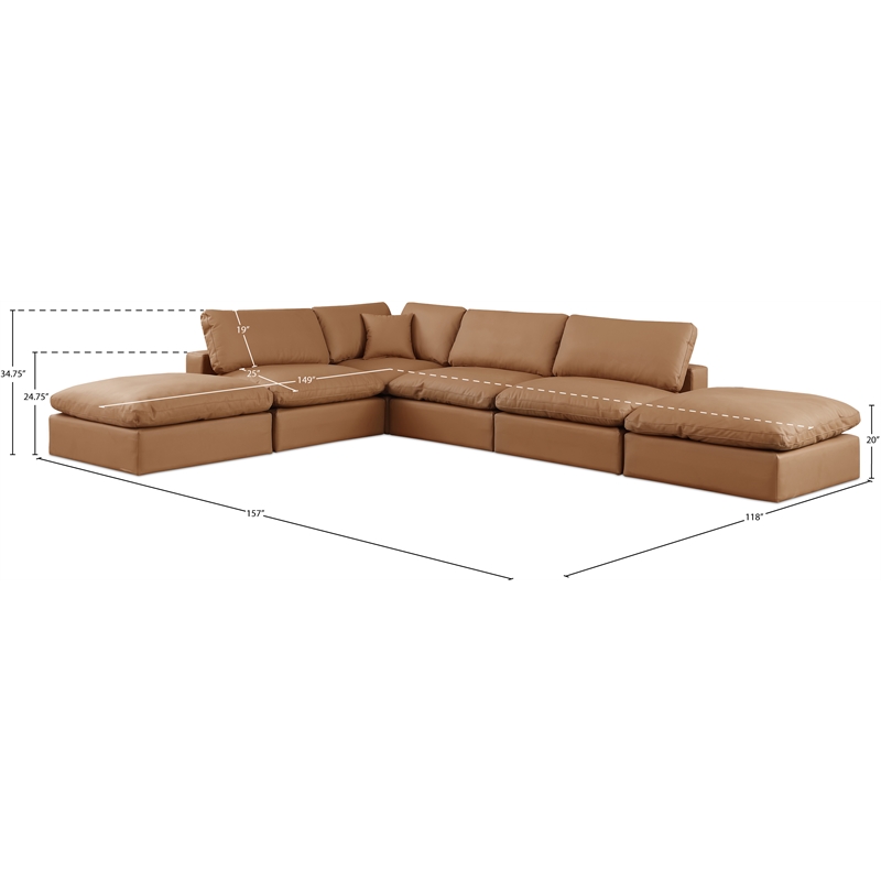 Meridian Furniture Comfy Cognac Vegan Leather 6-Pc. Modular Sectional