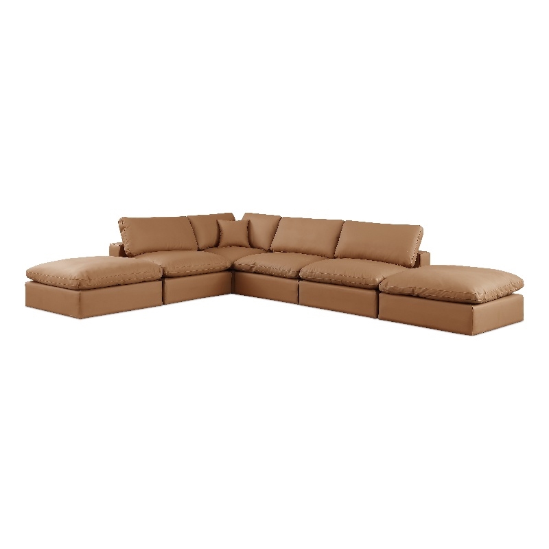Meridian Furniture Comfy Cognac Vegan Leather 6-Pc. Modular Sectional