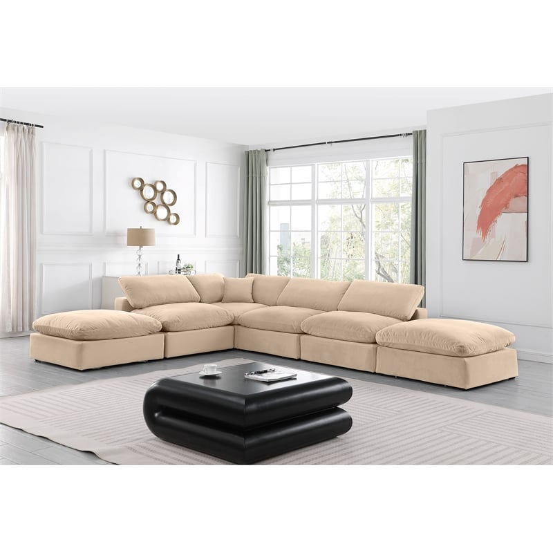 Meridian Furniture Comfy Beige Velvet 6-Pc. Modular Sectional