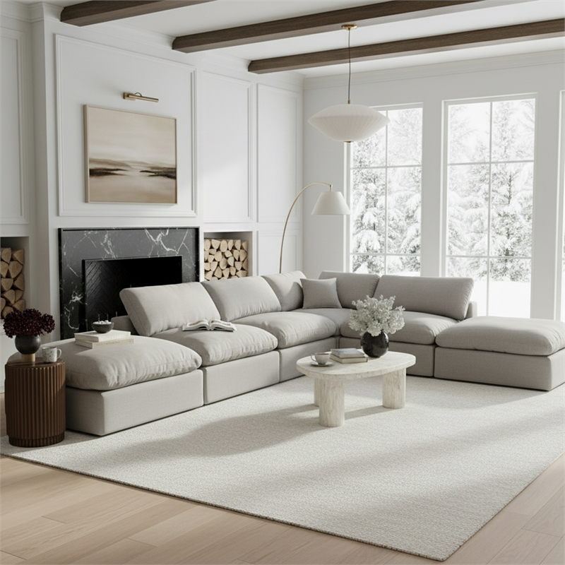 Meridian Furniture Comfy Grey Linen Textured Fabric 6-Pc. Modular Sectional