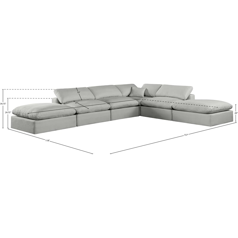 Meridian Furniture Comfy Grey Linen Textured Fabric 6-Pc. Modular Sectional