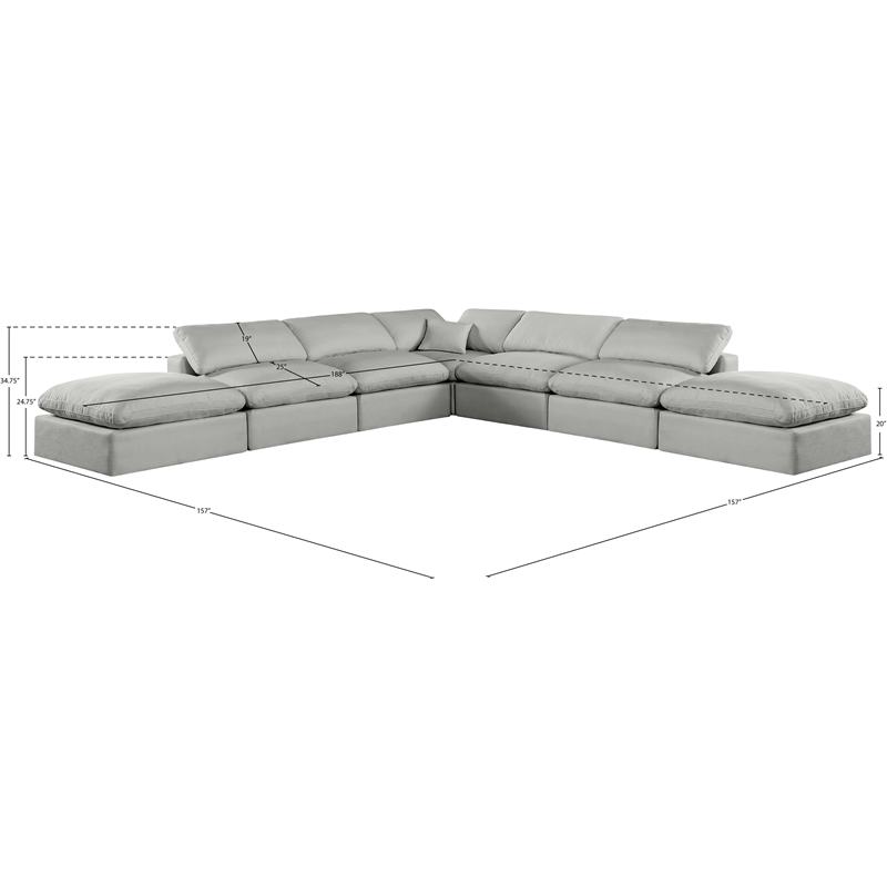 Meridian Furniture Comfy Grey Linen Textured Fabric 7-Pc. Modular Sectional